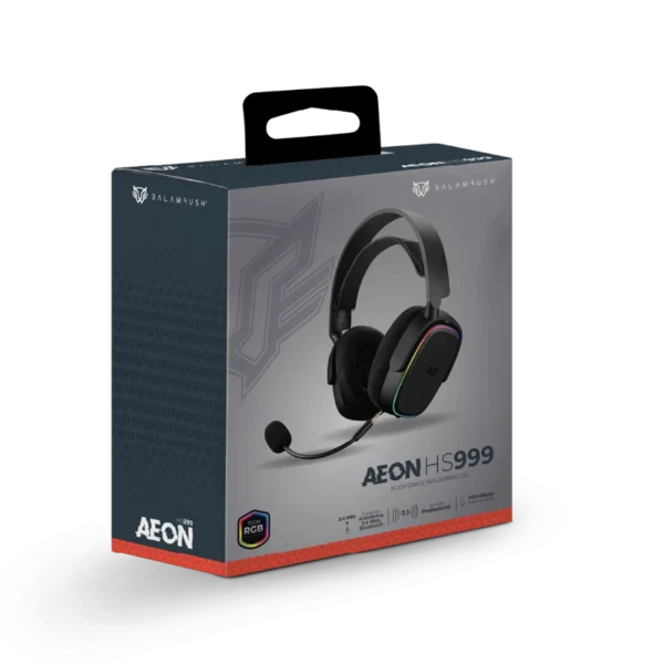 BR-936934_MOCKUP Audífonos Gamer Inalámbricos Aeon HS999 / Over-Ear / 2.4 MHz + Bluetooth + 7.1 Canales+ RGB / Tapas y Banda Intercambiable + Mic Flexible / Legend Negro