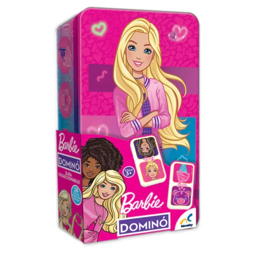 JUEGO DE MESA NOVELTY  D-3195 DOMINO BARBIE 28 PIEZAS CAJA METALICA