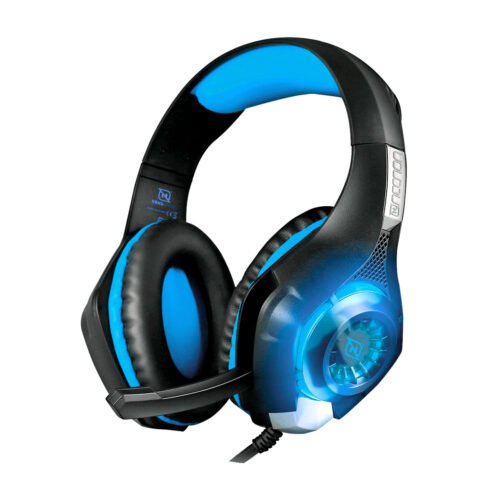 AUDIFONOS HEADSET GAMING OVER-EAR NBHG VIPER LED ALAMBRICO DIADEMA FLEXIBLE MICROFONO 3.5MM USB PC CONSOLAS CELULAR INC ADAPTADOR MEGABASS AZUL