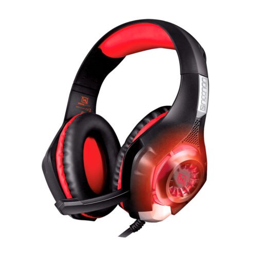 AUDIFONOS HEADSET GAMING OVER-EAR NBHG VIPER LED ALAMBRICO DIADEMA FLEXIBLE MICROFONO 3.5MM USB PC CONSOLAS CELULAR INC ADAPTADOR MEGABASS ROJO
