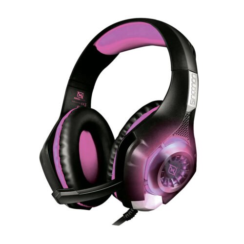 AUDIFONOS HEADSET GAMING OVER-EAR NBHG VIPER LED ALAMBRICO DIADEMA FLEXIBLE MICROFONO 3.5MM USB PC CONSOLAS CELULAR INC ADAPTADOR MEGABASS FUCSIA