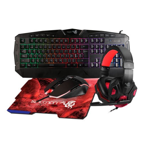 KIT GAMING 4 EN 1 NGC-KRAKEN AUDIFONOS LED TECLADO 114 TECLAS MOUSE 7 BOTONES HASTA 3200DPI MOUSEPAD ROJO